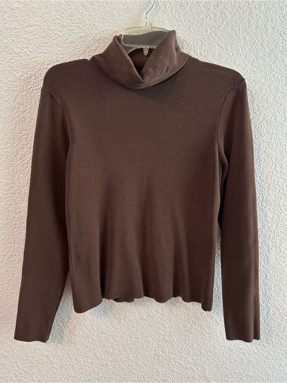 Silk Blend Dolce & Fabuloso Chocolate Brown Turtleneck Top 90s Minimalist